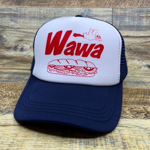 Wawa Mens Trucker Hat Blue Snapback Convenience Store Baseball Cap - Picture 2 of 5